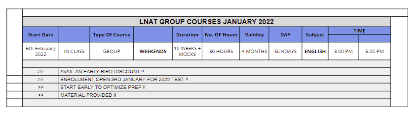 Upcoming LNAT group courses