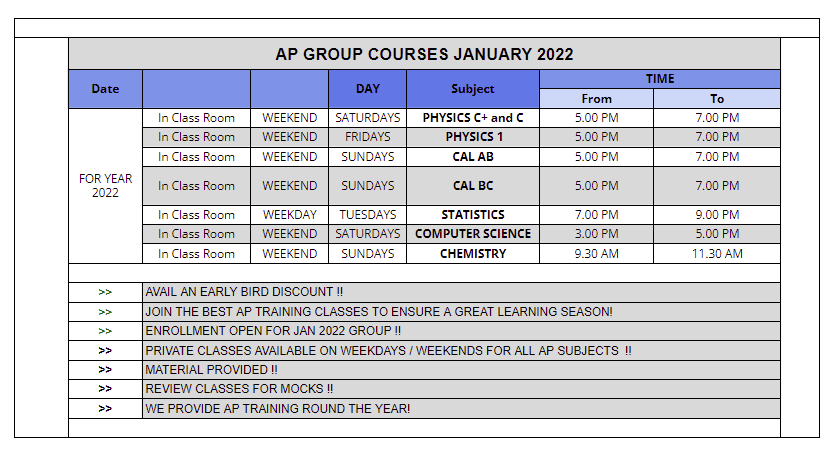 Upcoming AP group courses